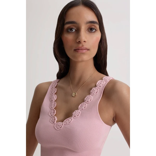 Scanlan Theodore Crepe Knit Poppy Crochet Singlet in Dusk | Tops | Luxury Shoes 