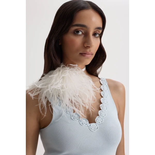 Scanlan Theodore Crepe Knit Poppy Crochet Singlet in Sky Blue