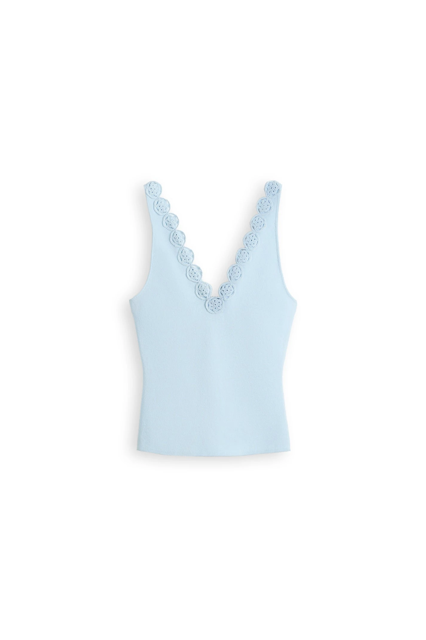Scanlan Theodore Crepe Knit Poppy Crochet Singlet in Sky Blue at Luxury Shoes Scanlan Theodore Crepe Knit Poppy Crochet Singlet in Sky Blue