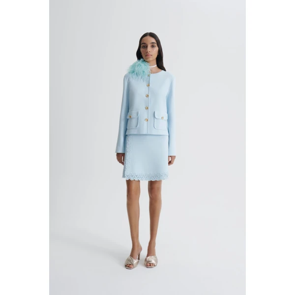 Scanlan Theodore Crepe Knit Poppy Crochet Skirt in Sky Blue