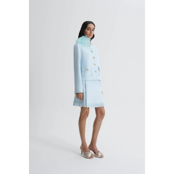 Scanlan Theodore Crepe Knit Poppy Crochet Skirt in Sky Blue