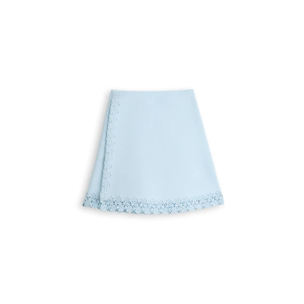 Crepe Knit Poppy Crochet Skirt in Sky Blue
