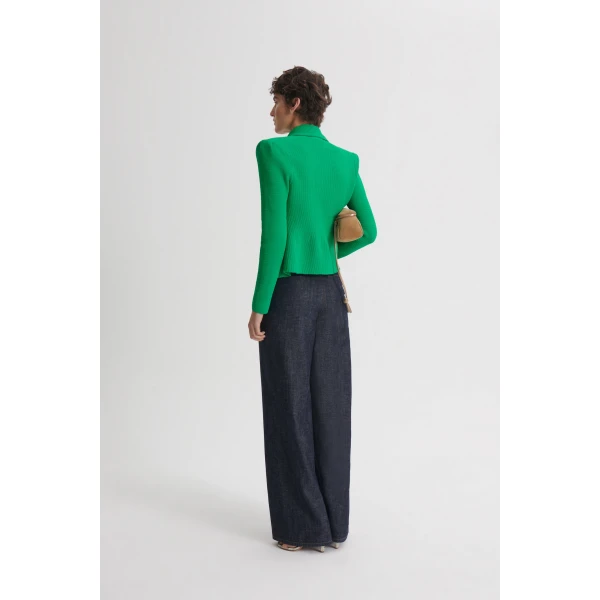 Scanlan Theodore Crepe Knit Tweed Peplum Jacket in Green