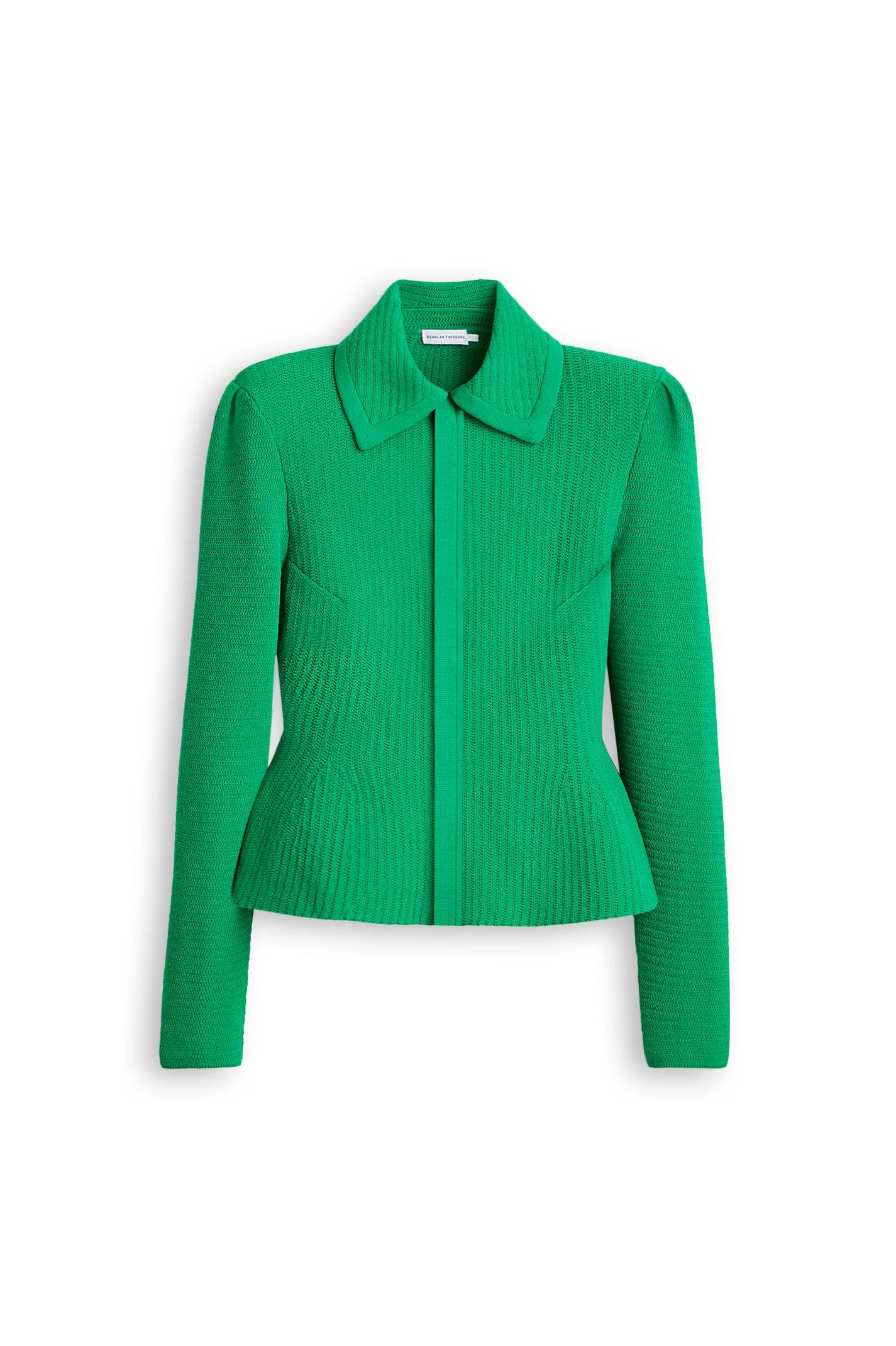 Scanlan Theodore Crepe Knit Tweed Peplum Jacket in Green at Luxury Shoes Scanlan Theodore Crepe Knit Tweed Peplum Jacket in Green