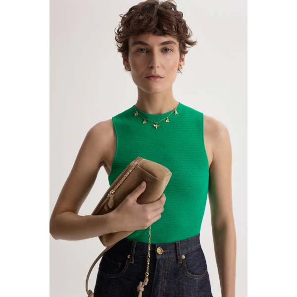 Scanlan Theodore Crepe Knit Tweed Singlet in Green