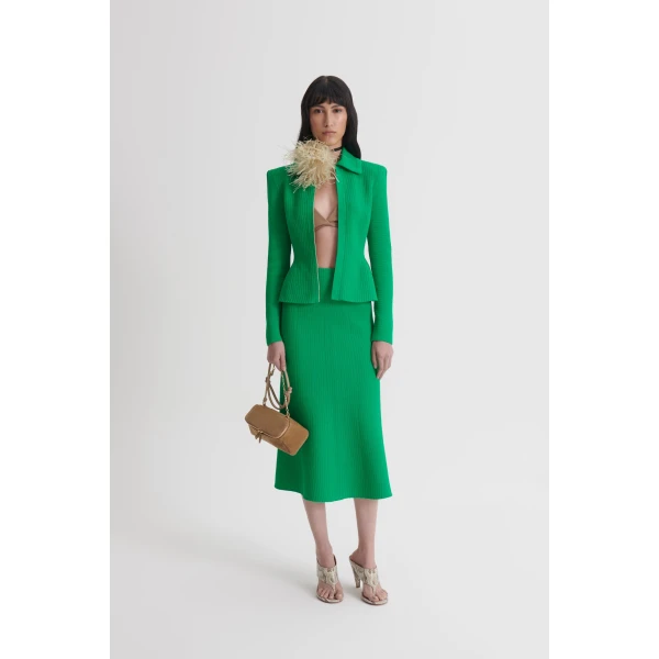 Scanlan Theodore Crepe Knit Tweed Soft Skirt in Green