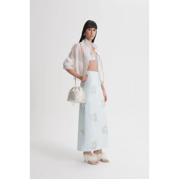 Scanlan Theodore Dandelion Jacquard Pencil Skirt in Sky Blue