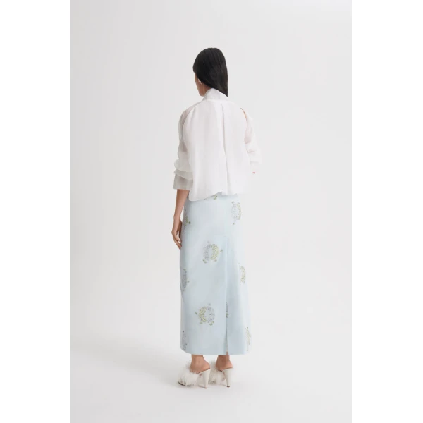 Scanlan Theodore Dandelion Jacquard Pencil Skirt in Sky Blue