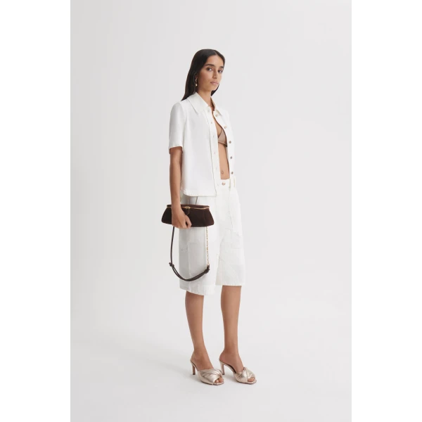 Scanlan Theodore Denim Short Sleeve Shirt in White | Tops | Luxury Shoes 