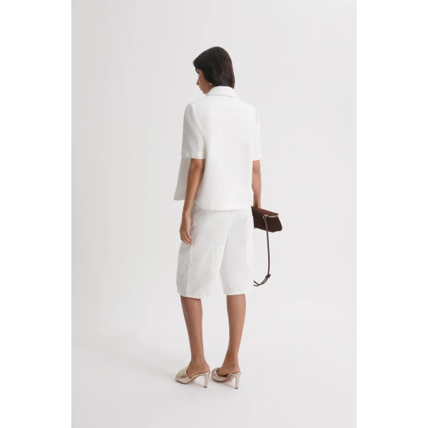 Scanlan Theodore Denim Short Sleeve Shirt in White | Tops | Luxury Shoes 