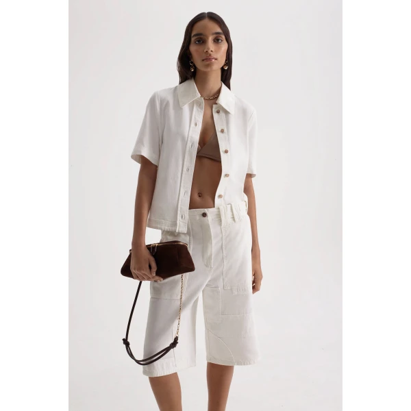 Scanlan Theodore Denim Short Sleeve Shirt in White | Tops | Luxury Shoes 