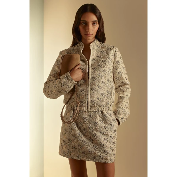 Scanlan Theodore French Brocade Bomber in Champagne | Jackets | Luxury Shoes 