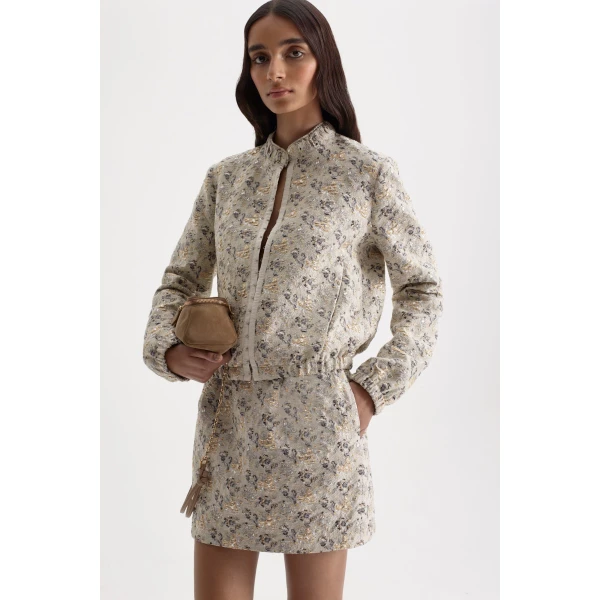 Scanlan Theodore French Brocade Bomber in Champagne | Jackets | Luxury Shoes 