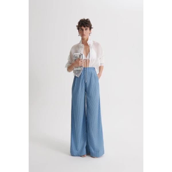 Scanlan Theodore Gingham Pleat Trouser in Blue | Pants | Luxury Shoes 
