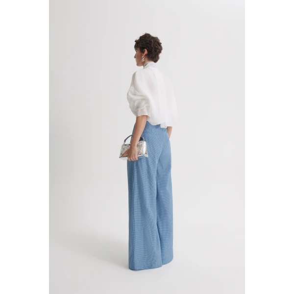 Scanlan Theodore Gingham Pleat Trouser in Blue | Pants | Luxury Shoes 