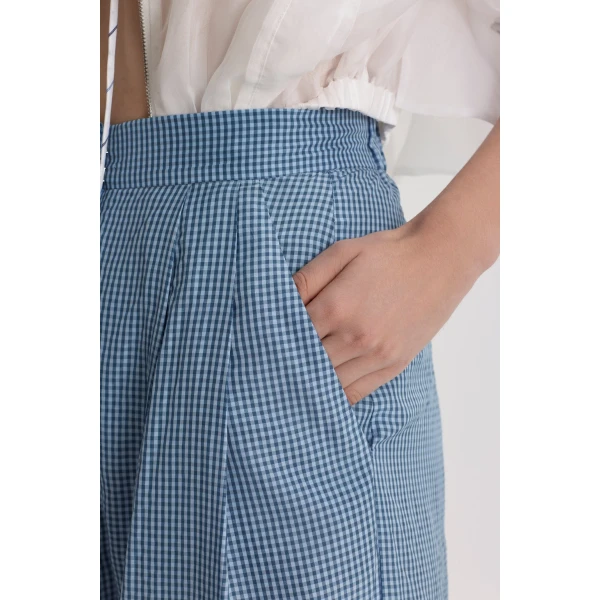 Scanlan Theodore Gingham Pleat Trouser in Blue | Pants | Luxury Shoes 
