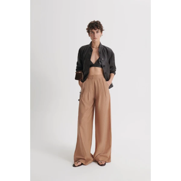 Scanlan Theodore Gingham Pleat Trouser in Honey | Pants | Luxury Shoes 