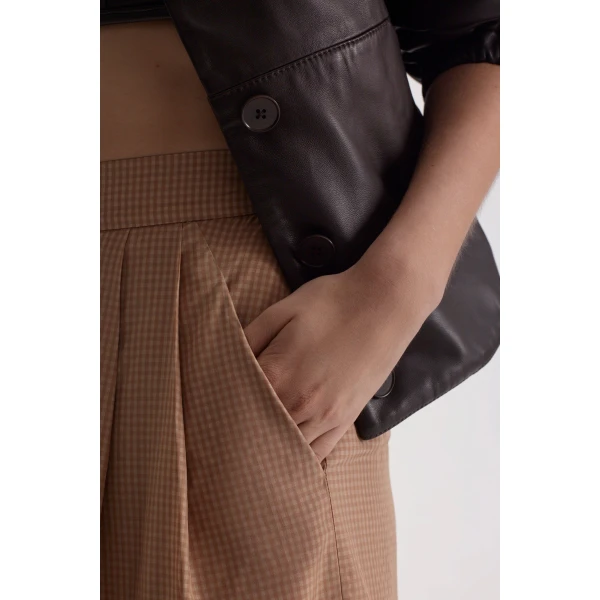 Scanlan Theodore Gingham Pleat Trouser in Honey | Pants | Luxury Shoes 