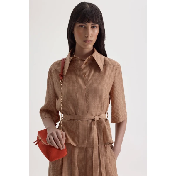 Scanlan Theodore Gingham Shirt in Honey | Tops | Luxury Shoes 
