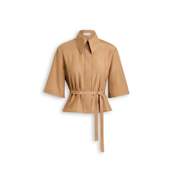 Scanlan Theodore Gingham Shirt in Honey | Tops | Luxury Shoes 