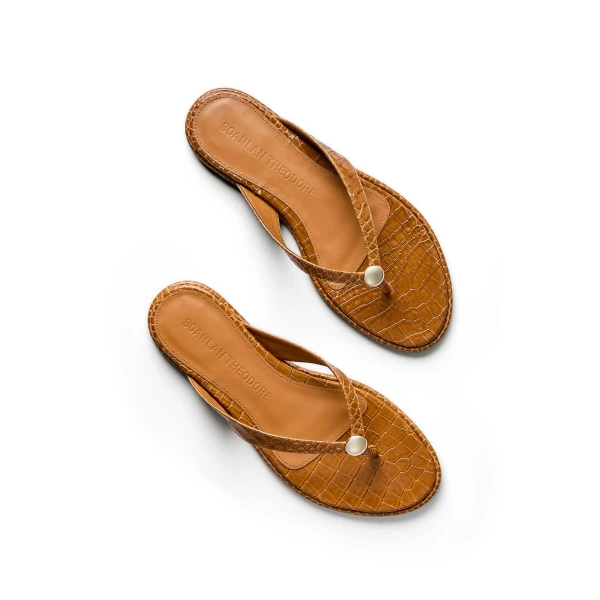 Scanlan Theodore Ilios Croc Flat Sandal in Almond