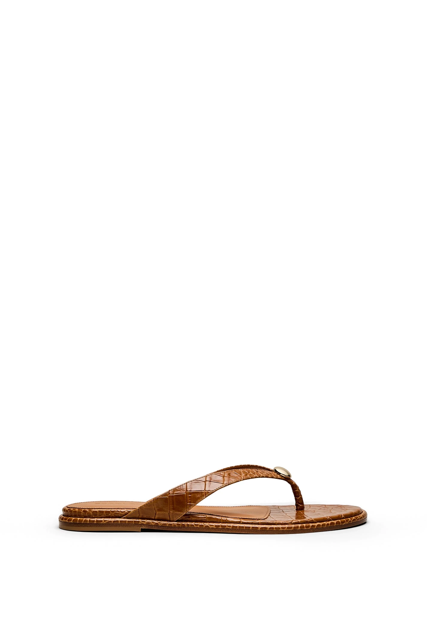 Scanlan Theodore Ilios Croc Flat Sandal in Almond at Luxury Shoes Scanlan Theodore Ilios Croc Flat Sandal in Almond