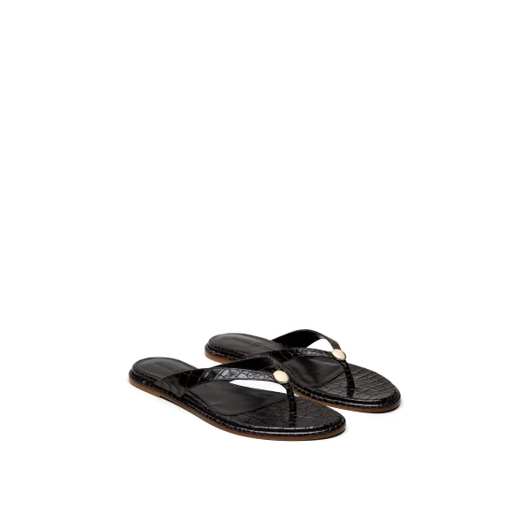 Scanlan Theodore Ilios Croc Flat Sandal in Dark Chocolate | Sandals | Luxury Shoes 