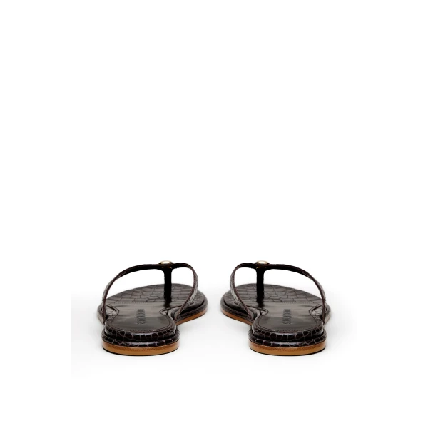 Scanlan Theodore Ilios Croc Flat Sandal in Dark Chocolate | Sandals | Luxury Shoes 