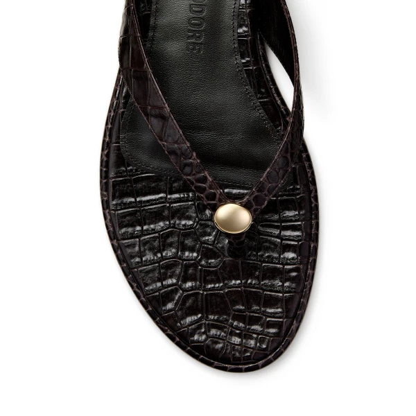 Scanlan Theodore Ilios Croc Flat Sandal in Dark Chocolate | Sandals | Luxury Shoes 
