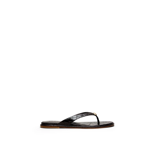Scanlan Theodore Ilios Croc Flat Sandal in Dark Chocolate | Sandals | Luxury Shoes 