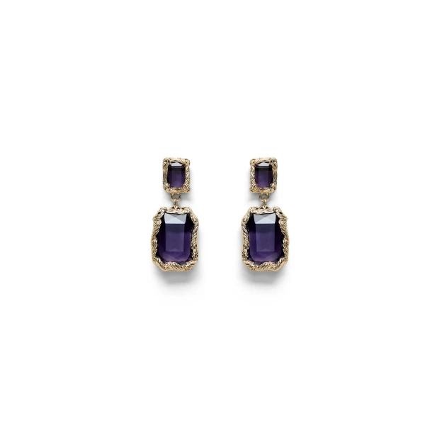 Italian Crystal Drop Earrings in Purple Velvet