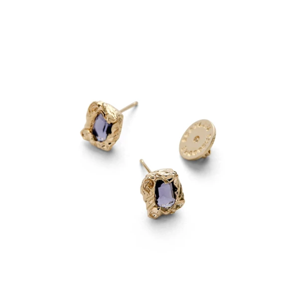 Scanlan Theodore Italian Crystal Studs in Purple Velvet | Earrings | Luxury Shoes 