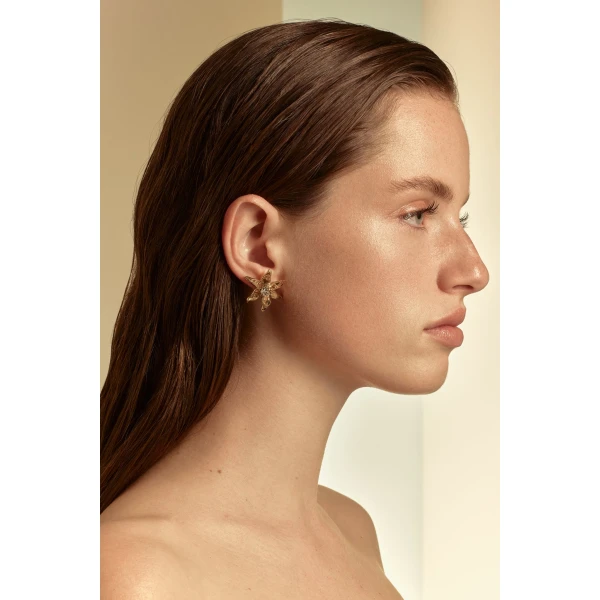 Scanlan Theodore Italian Lily Studs in Light Gold Crystal | Earrings | Luxury Shoes 