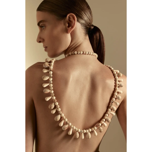 Scanlan Theodore Italian Resin Drop Necklace in Shell | Necklace | Luxury Shoes 