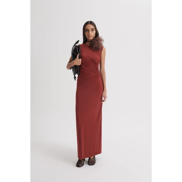 Scanlan Theodore Knit Draped Dress in Chilli | Maxi Dresses | Luxury Shoes 