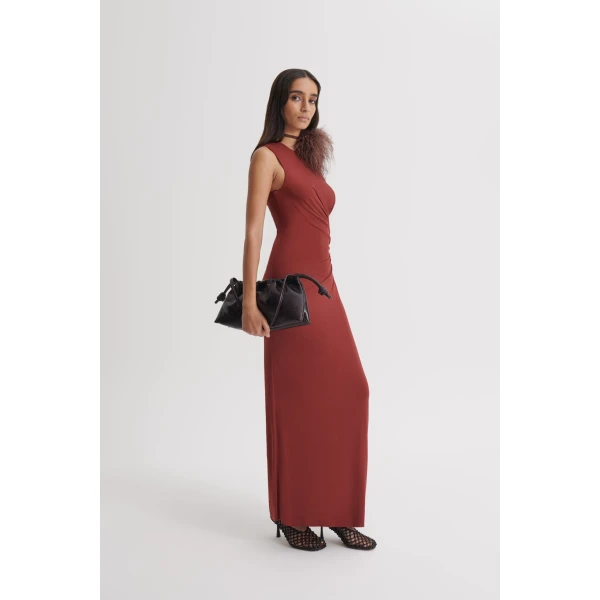 Scanlan Theodore Knit Draped Dress in Chilli | Maxi Dresses | Luxury Shoes 