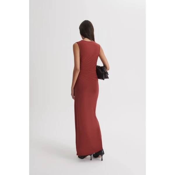 Scanlan Theodore Knit Draped Dress in Chilli | Maxi Dresses | Luxury Shoes 