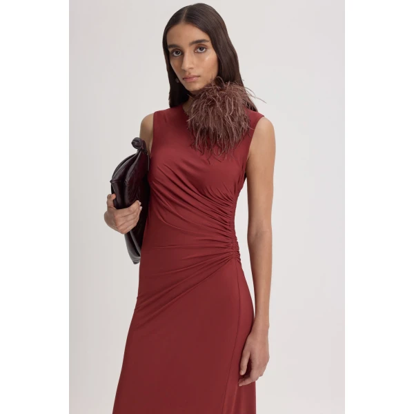 Scanlan Theodore Knit Draped Dress in Chilli | Maxi Dresses | Luxury Shoes 