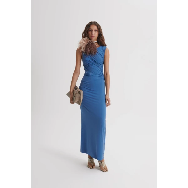 Scanlan Theodore Knit Draped Dress in Indigo | Maxi Dresses | Luxury Shoes 