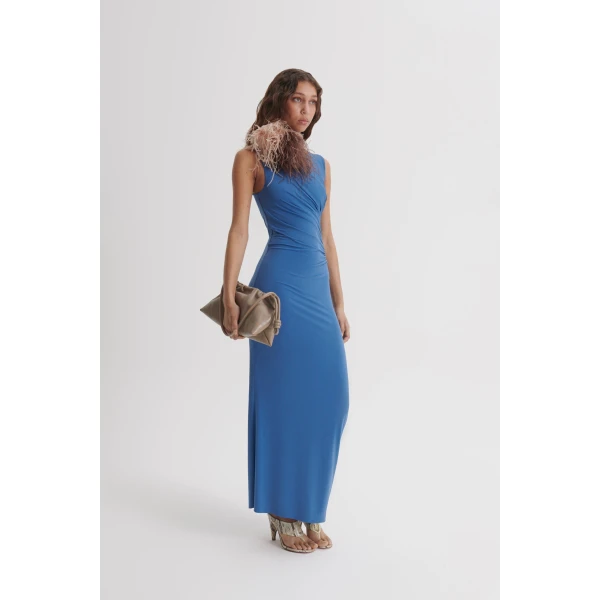 Scanlan Theodore Knit Draped Dress in Indigo | Maxi Dresses | Luxury Shoes 