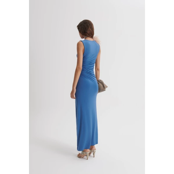 Scanlan Theodore Knit Draped Dress in Indigo | Maxi Dresses | Luxury Shoes 