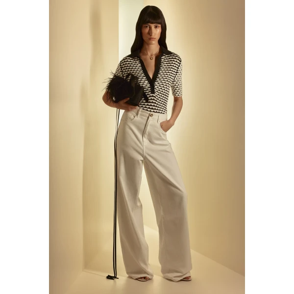 Scanlan Theodore Knit Shell Stitch Shirt in Black White | Tops | Luxury Shoes 