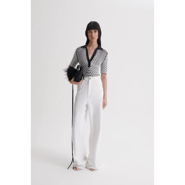 Scanlan Theodore Knit Shell Stitch Shirt in Black White | Tops | Luxury Shoes 