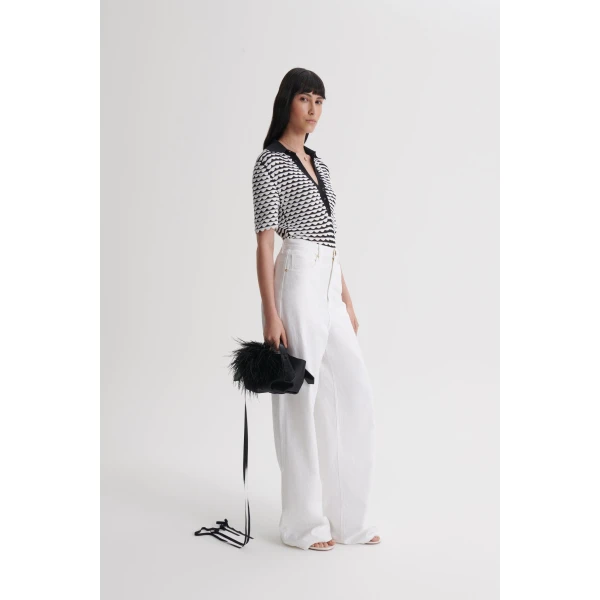 Scanlan Theodore Knit Shell Stitch Shirt in Black White | Tops | Luxury Shoes 