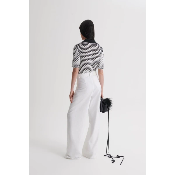 Scanlan Theodore Knit Shell Stitch Shirt in Black White | Tops | Luxury Shoes 