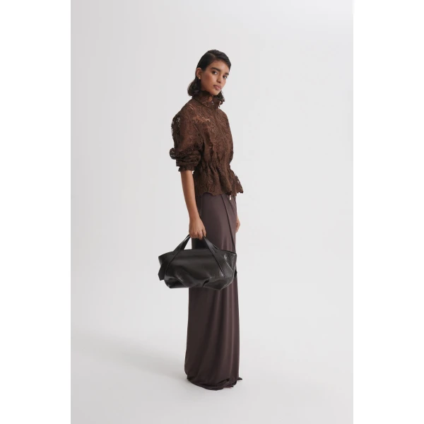 Scanlan Theodore Lace Funnel Neck Jacket in Dark Chocolate | Jackets | Luxury Shoes 