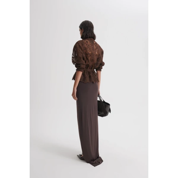 Scanlan Theodore Lace Funnel Neck Jacket in Dark Chocolate | Jackets | Luxury Shoes 
