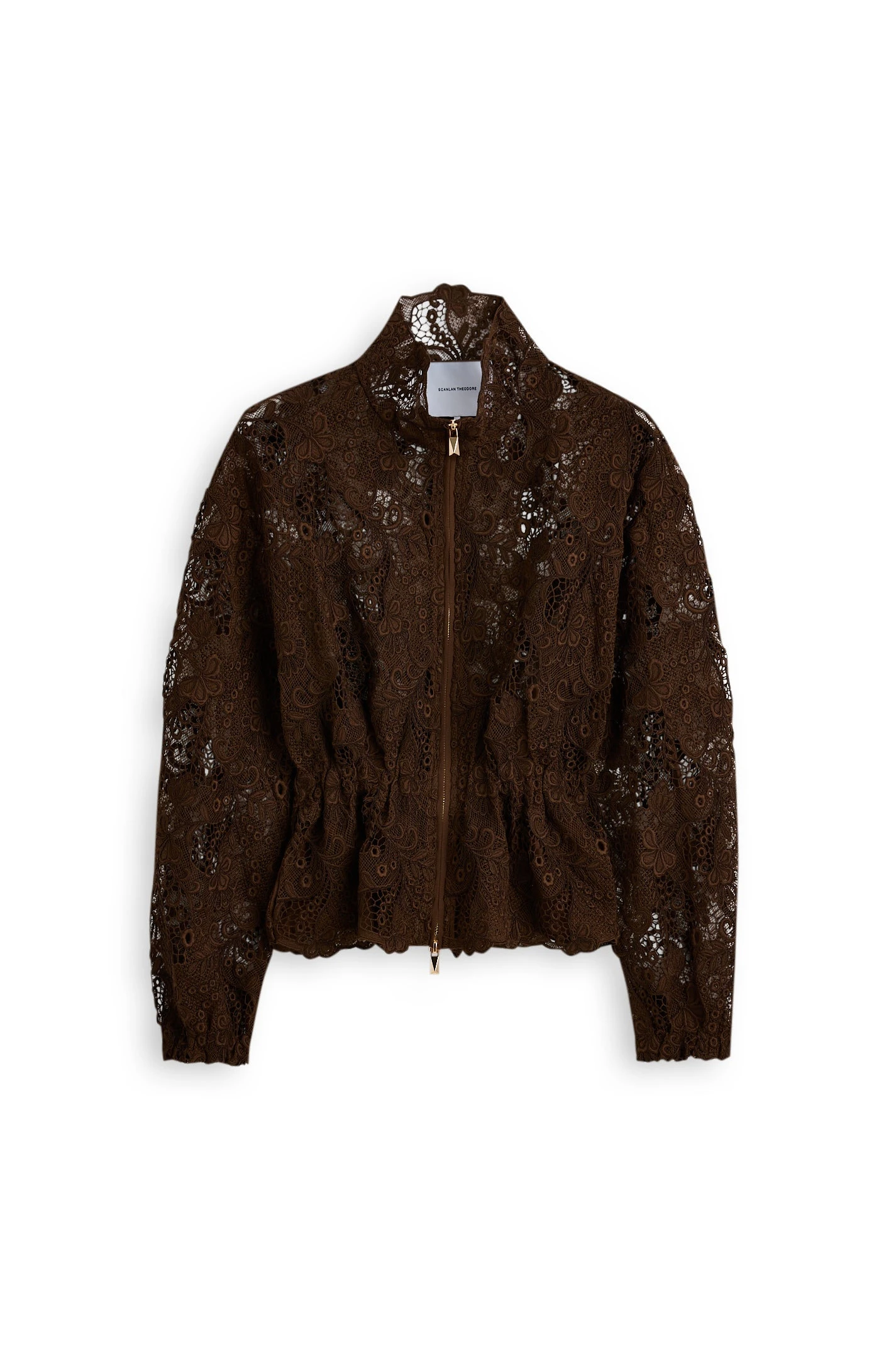 Scanlan Theodore Lace Funnel Neck Jacket in Dark Chocolate Scanlan Theodore Lace Funnel Neck Jacket in Dark Chocolate | Jackets | Luxury Shoes