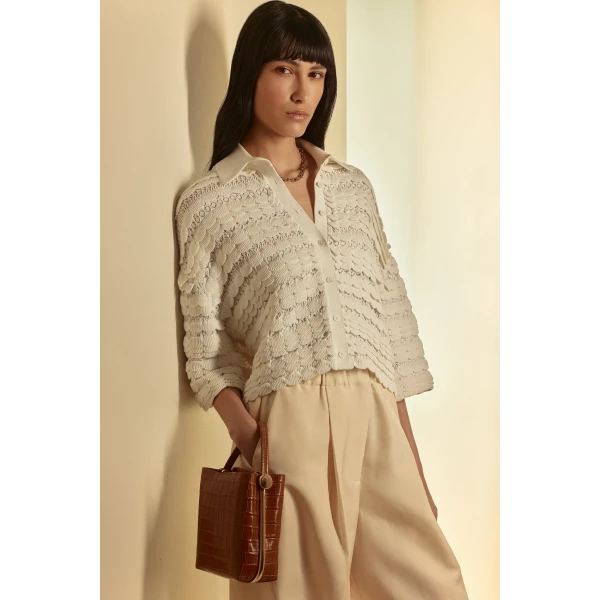 Scanlan Theodore Lace Knit Shirt in White | Tops | Luxury Shoes 