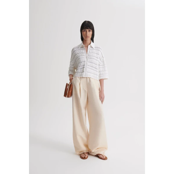 Scanlan Theodore Lace Knit Shirt in White | Tops | Luxury Shoes 